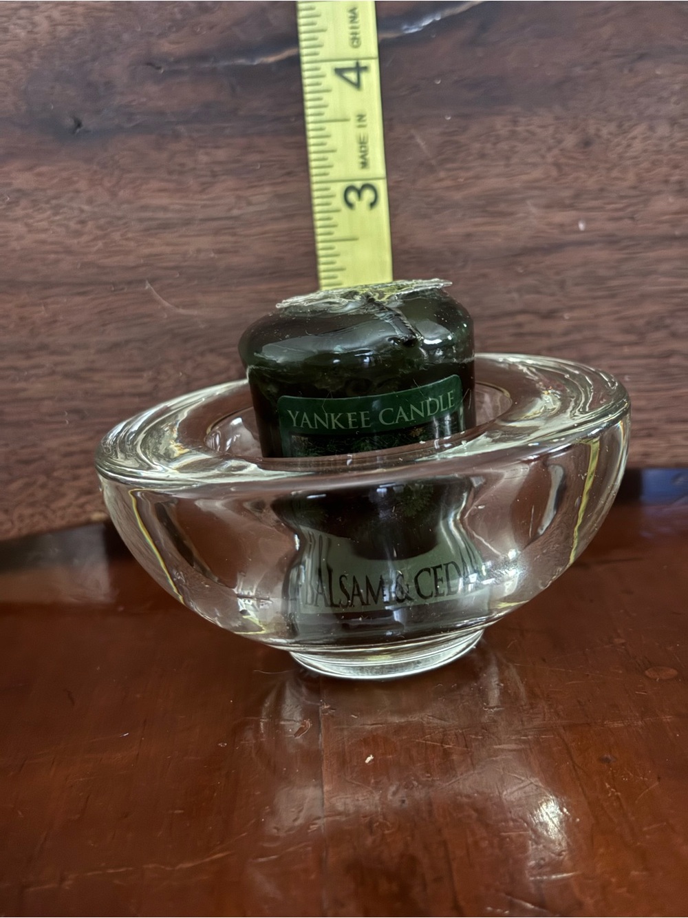 Yankee Candle Clear Glass Votive Holder with Dark Green Votive